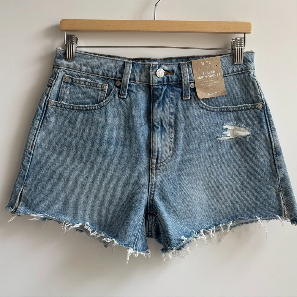 Madewell Relaxed Side-Slit Edition Raw Hem Denim Jean Shorts Madera Wash Size 25